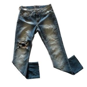 JET John Eshaya Medium Wash Denim Jeans, camouflage knees, Size 0